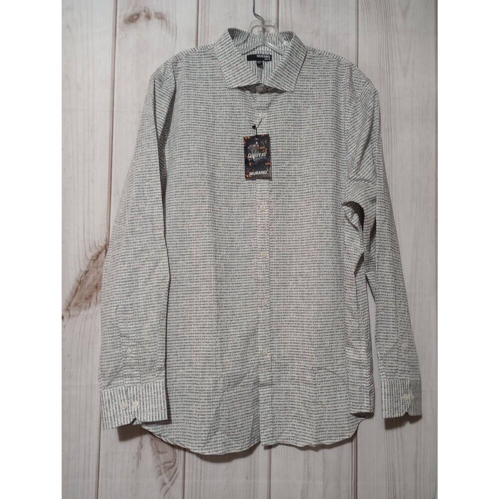 Murano Quantum Collection Binary Code Print Shirt Mens XL Slim Fit Grey Orange
